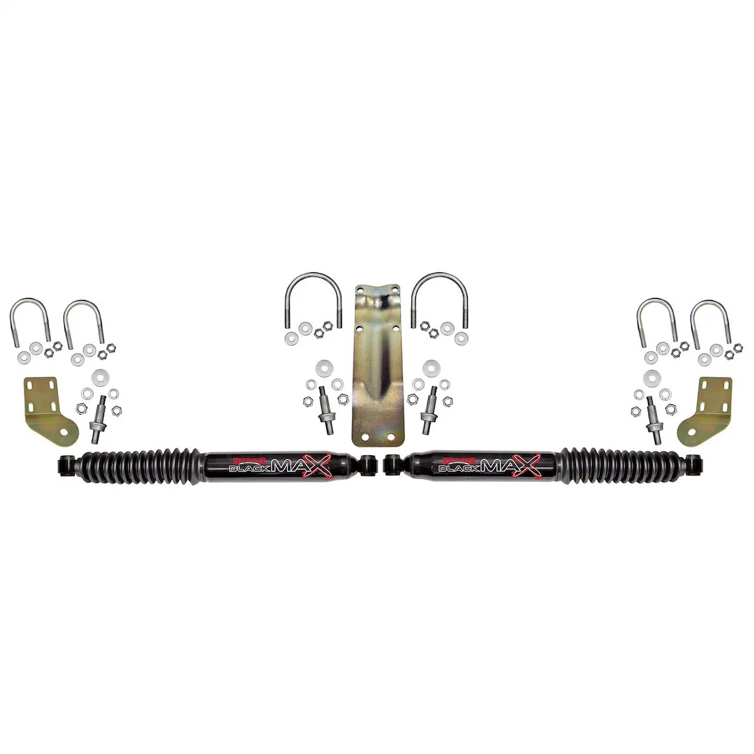 8253 – SKYJACKER Steering Stabilizer, Dual Black With Black Shock Boots With Brackets Set Of 2